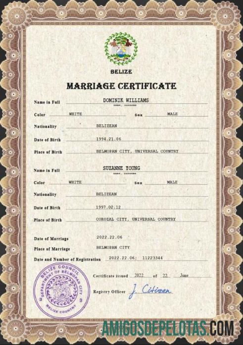 Para baixar modelo PSD de certidão de casamento de Belize